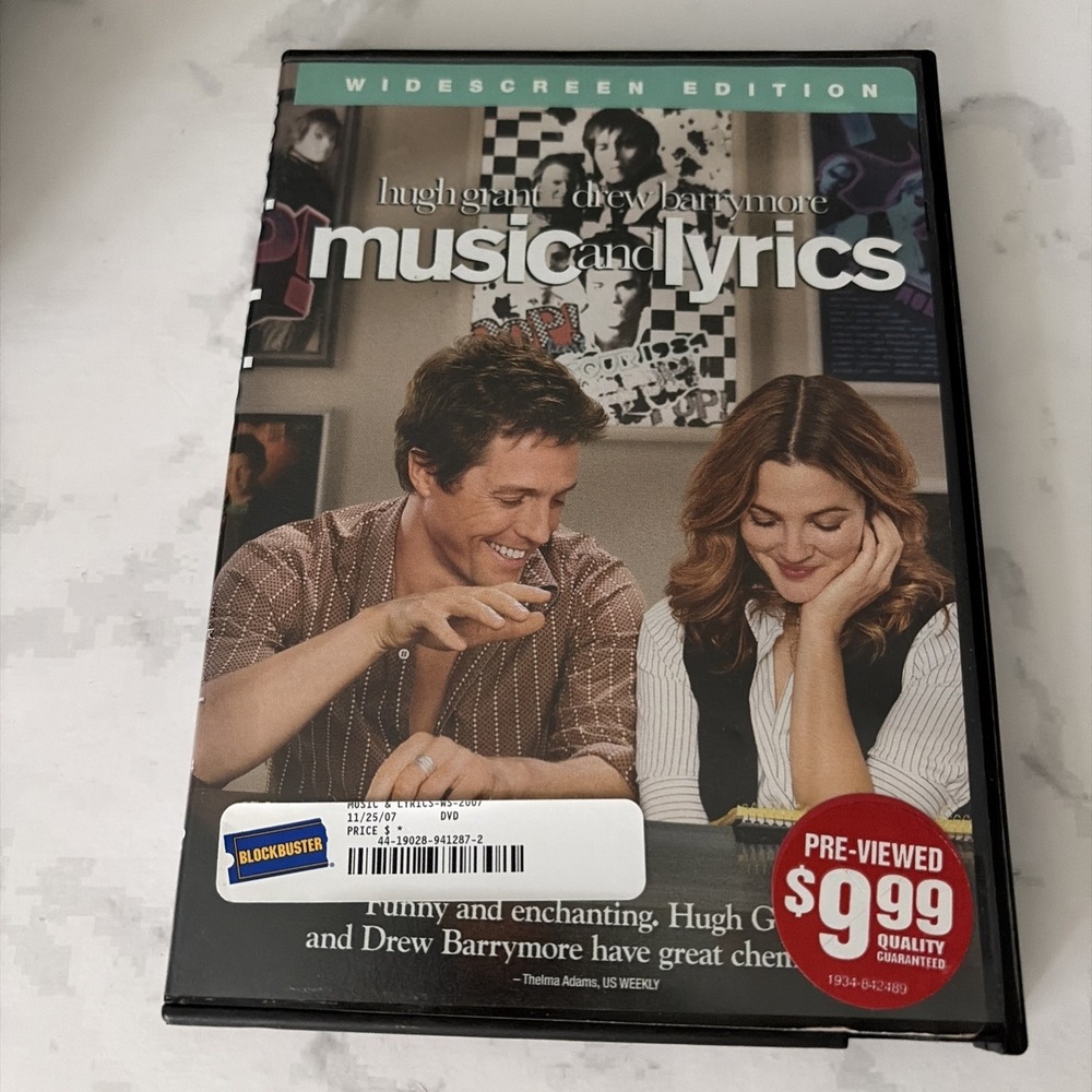 Music and Lyrics DVD 2007 Widescreen Hugh Grant Drew Barrymore